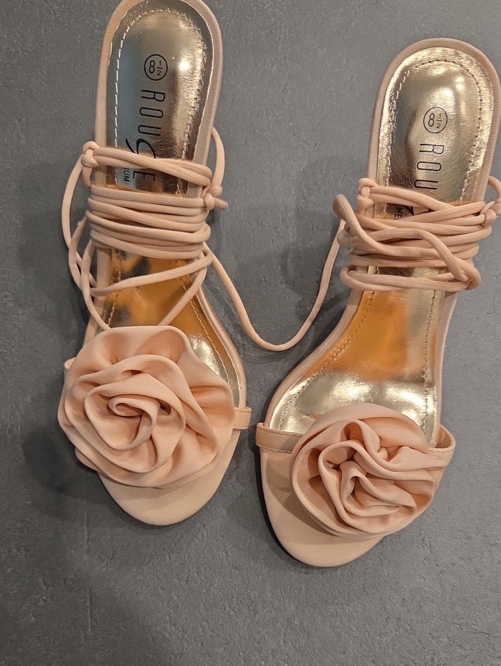 Rouge Helium Blush Rose Lace-Up Slide Sandals Only Used 1 Time